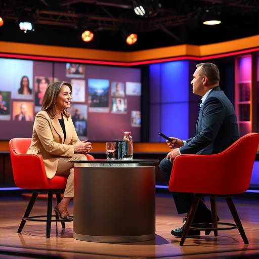 Imagen del plató del programa 'Cara a Cara' con el presentador y un invitado famoso.